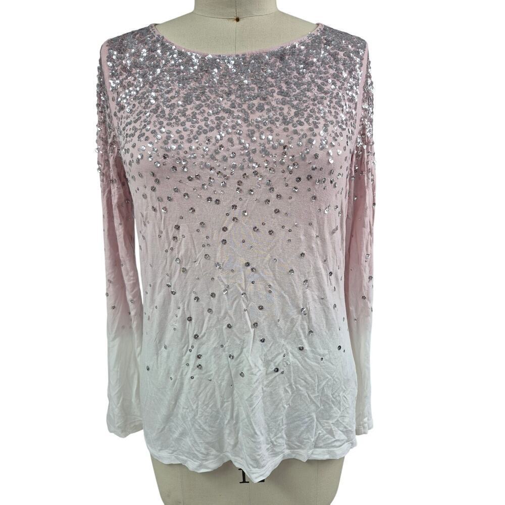 INC International Concepts Pink/White Ombre Sequined Rayon Sz M